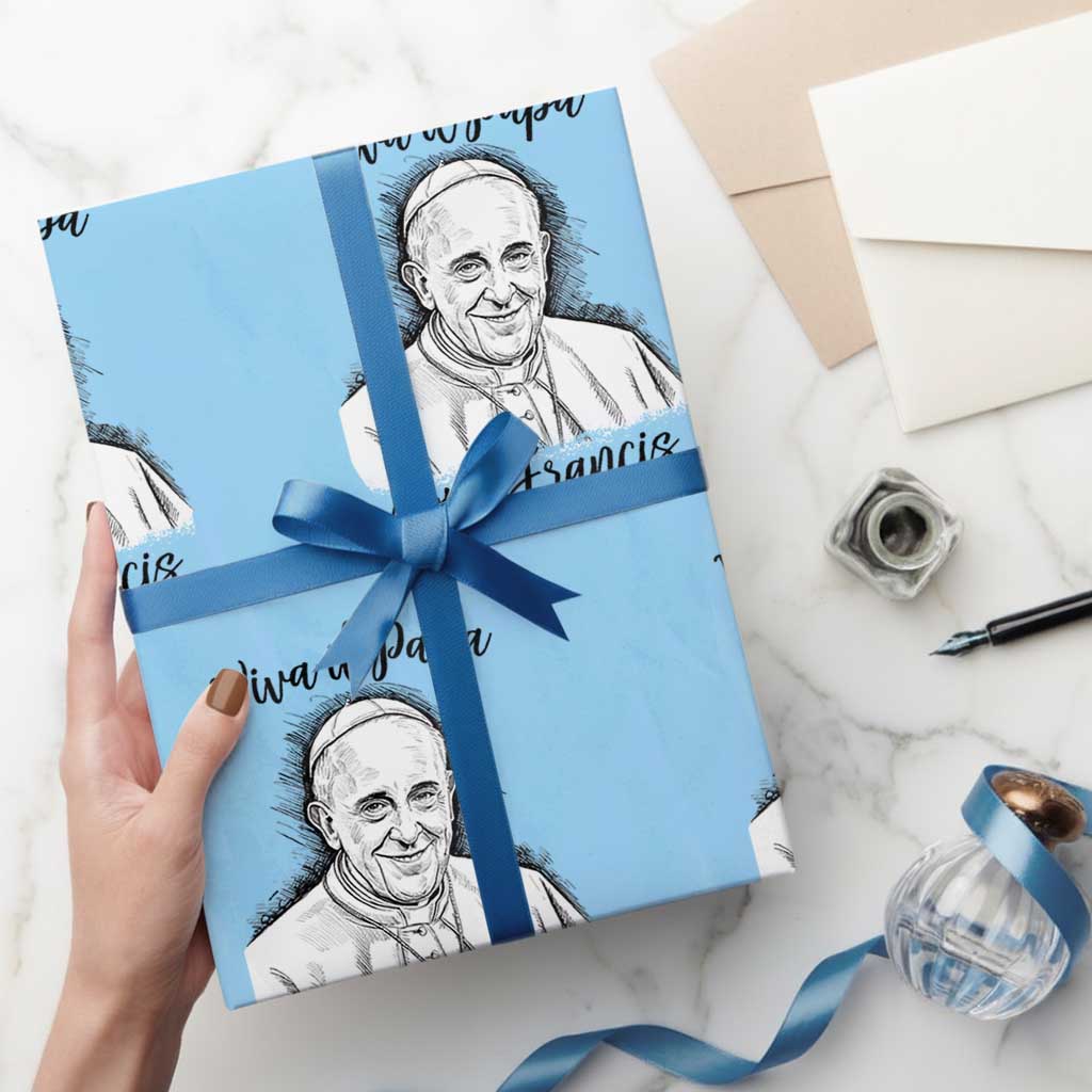 Viva il Papa Pope Francis Wrapping Paper Roll Thank You Papa Catholic Tribute TS02 Light Blue Print Your Wear