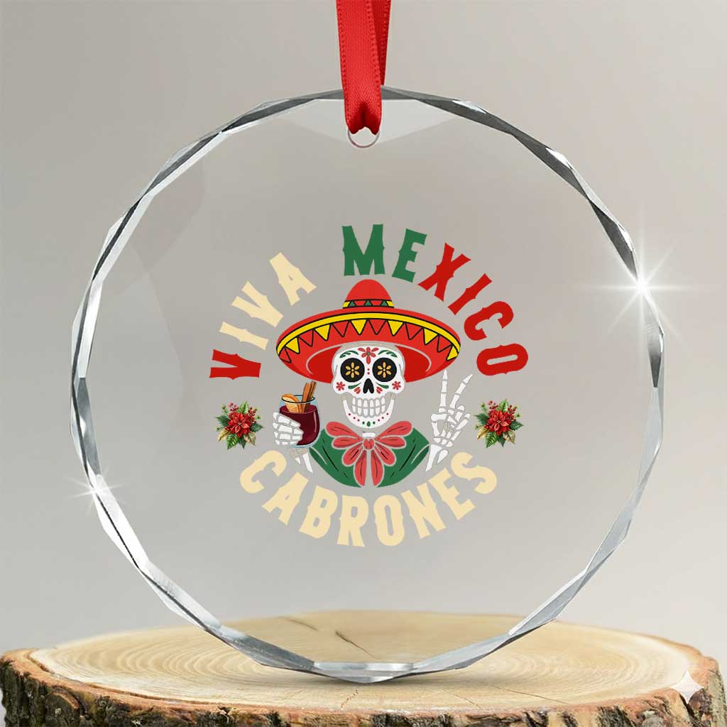 Viva Mexico Cabrones Crystal Glass Ornament Mexican Skull Christmas TS14 Transparent Glass 3'' Circle Print Your Wear
