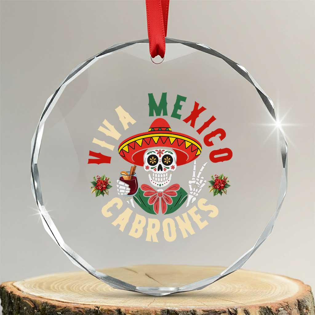 Viva Mexico Cabrones Crystal Glass Ornament Mexican Skull Christmas - Print Your Wear