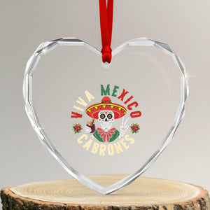 Viva Mexico Cabrones Heart Crystal Glass Ornament Mexican Skull Christmas TS14 Transparent Glass 3'' Heart Print Your Wear