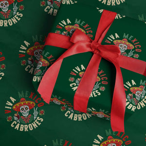 Viva Mexico Cabrones Wrapping Paper Roll Skull Mexican Christmas TS14 Green Print Your Wear