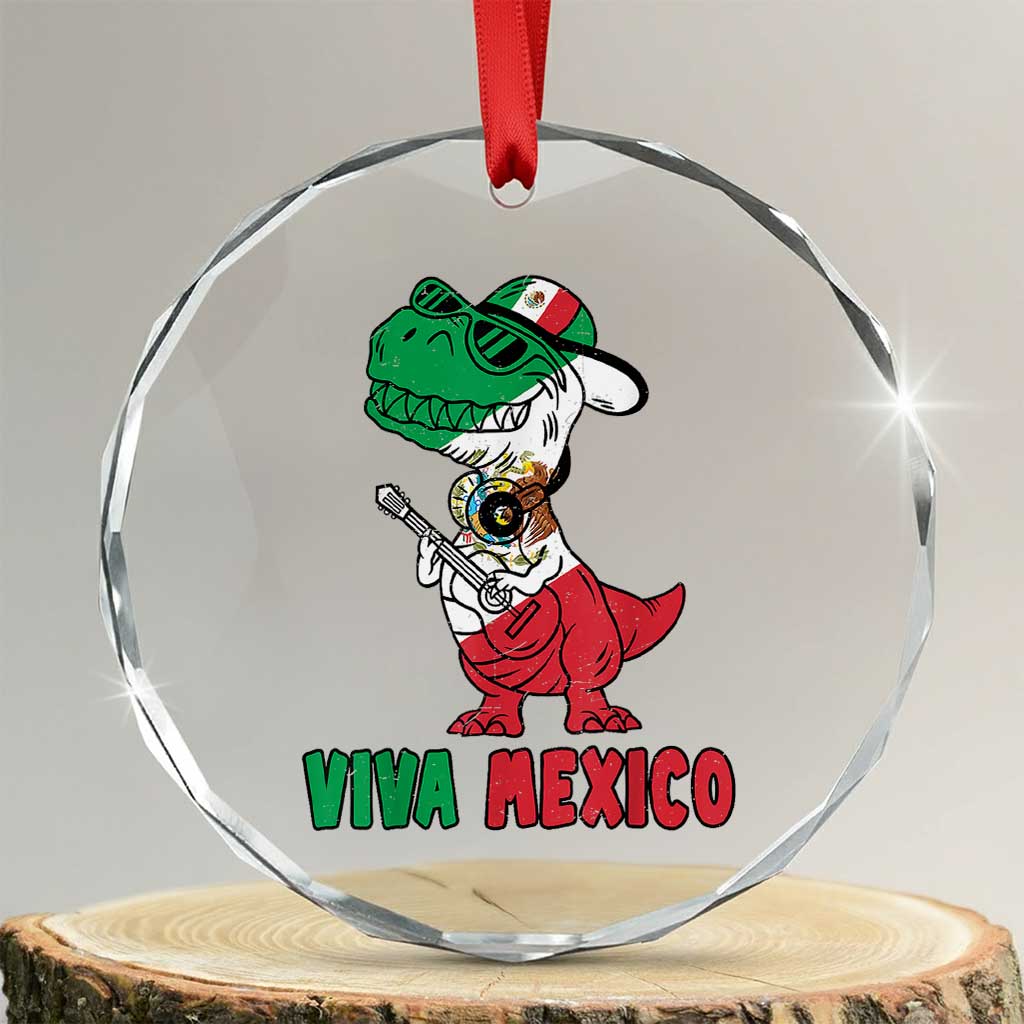 Viva Mexico Crystal Glass Ornament Funny Mexican Dance Dinosaur Hispanic Heritage TS02 Transparent Glass 3'' Circle Print Your Wear