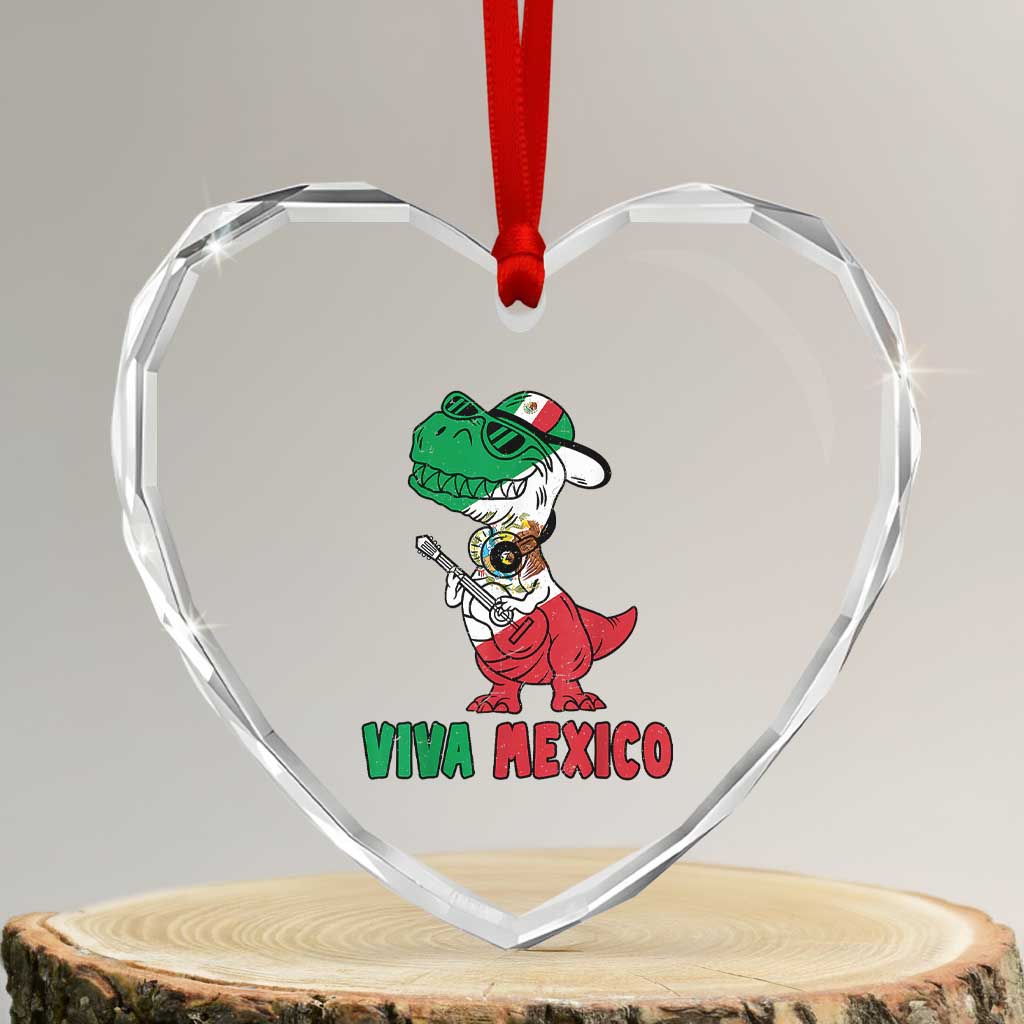 Viva Mexico Heart Crystal Glass Ornament Funny Mexican Dance Dinosaur Hispanic Heritage TS02 Transparent Glass 3'' Heart Print Your Wear