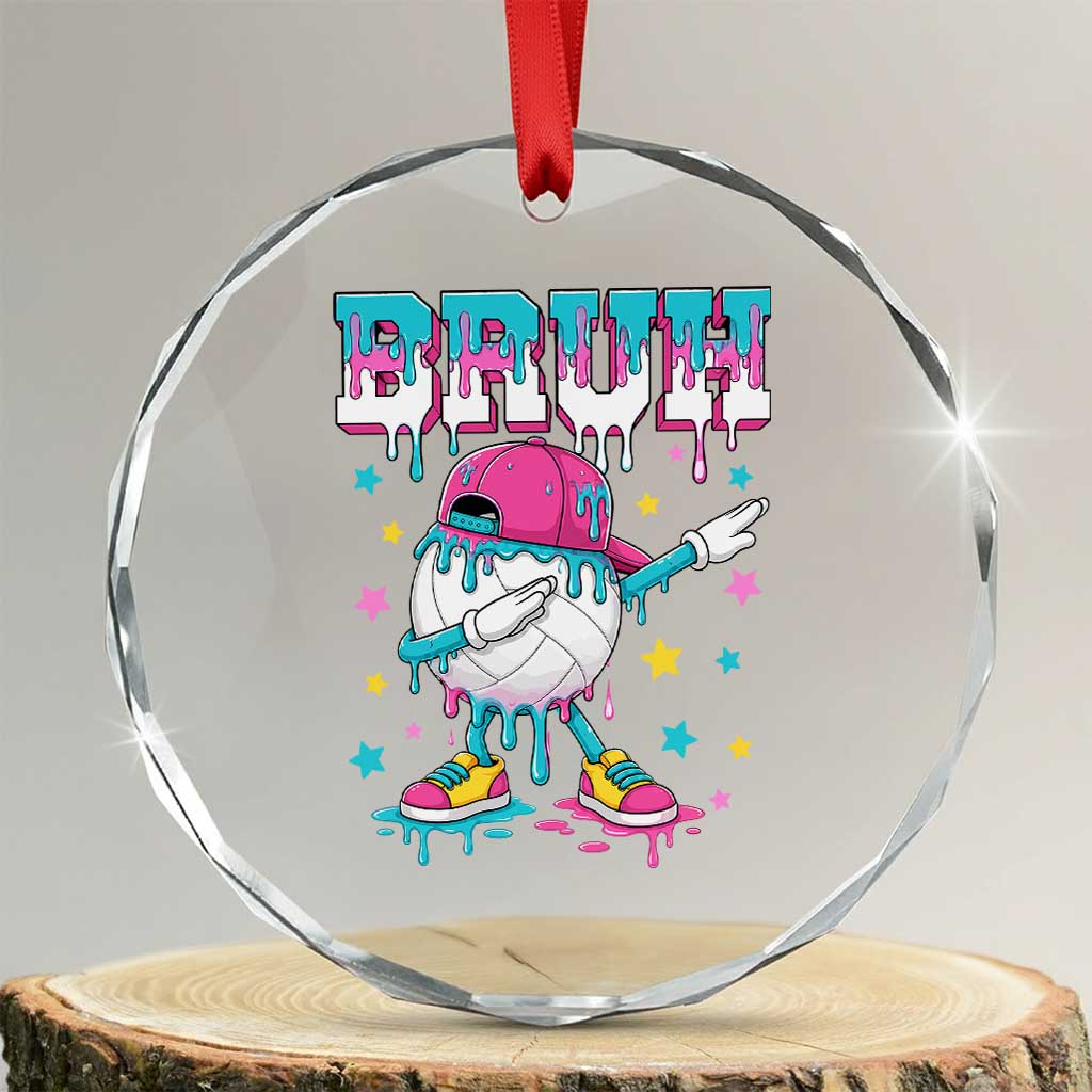 Volleyball Drip Bruh Meme Crystal Glass Ornament Volleyball Baseball Ice Cream Dripping TS11 Transparent Glass 3'' Circle Print Your Wear