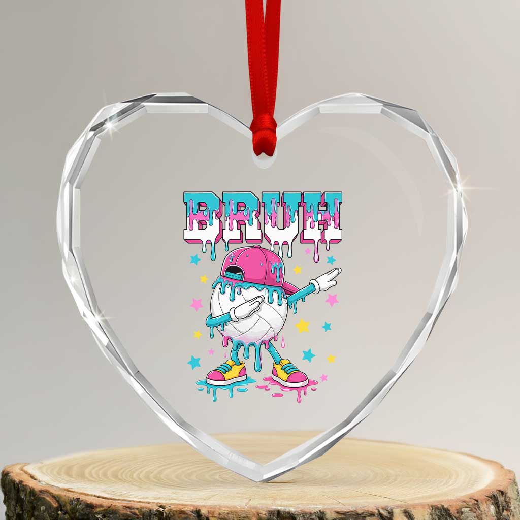 Volleyball Drip Bruh Meme Heart Crystal Glass Ornament Volleyball Baseball Ice Cream Dripping TS11 Transparent Glass 3'' Heart Print Your Wear