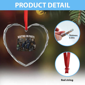 Waiting On Parts HVAC Tech Skeleton Funny Mechanic Graphic Heart Crystal Glass Ornament