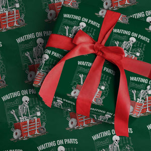 Waiting On Parts Skeleton Mechanic Wrapping Paper Roll Funny Sarcastic Auto Garage Repair Tech