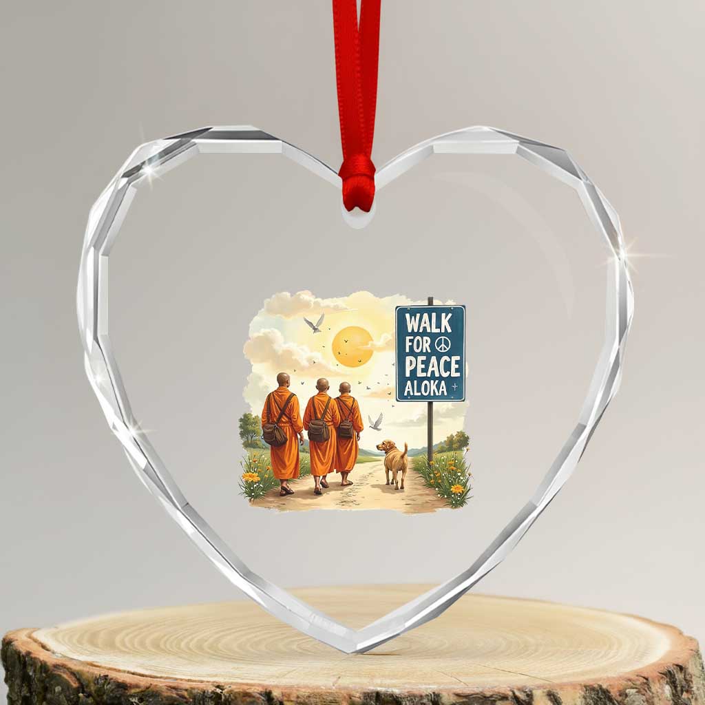 Walk For Peace Aloka the Dog and Monks Heart Crystal Glass Ornament TS02 Transparent Glass 3'' Heart Print Your Wear