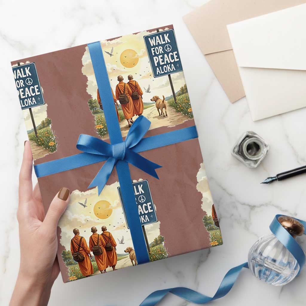 Walk For Peace Aloka the Dog and Monks Wrapping Paper Roll TS02 Mocha Print Your Wear