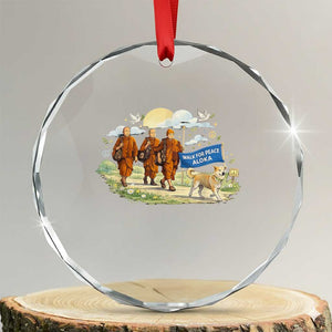 Walk for Peace Monks with Aloka the Dog Crystal Glass Ornament Spiritual Pilgrimage Buddhist Inspired TS02 Transparent Glass 3'' Circle Print Your Wear