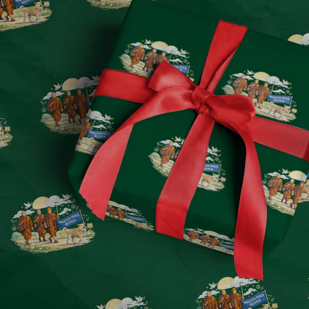 Walk for Peace Monks with Aloka the Dog Wrapping Paper Roll Spiritual Pilgrimage Buddhist Inspired TS02 Green Print Your Wear