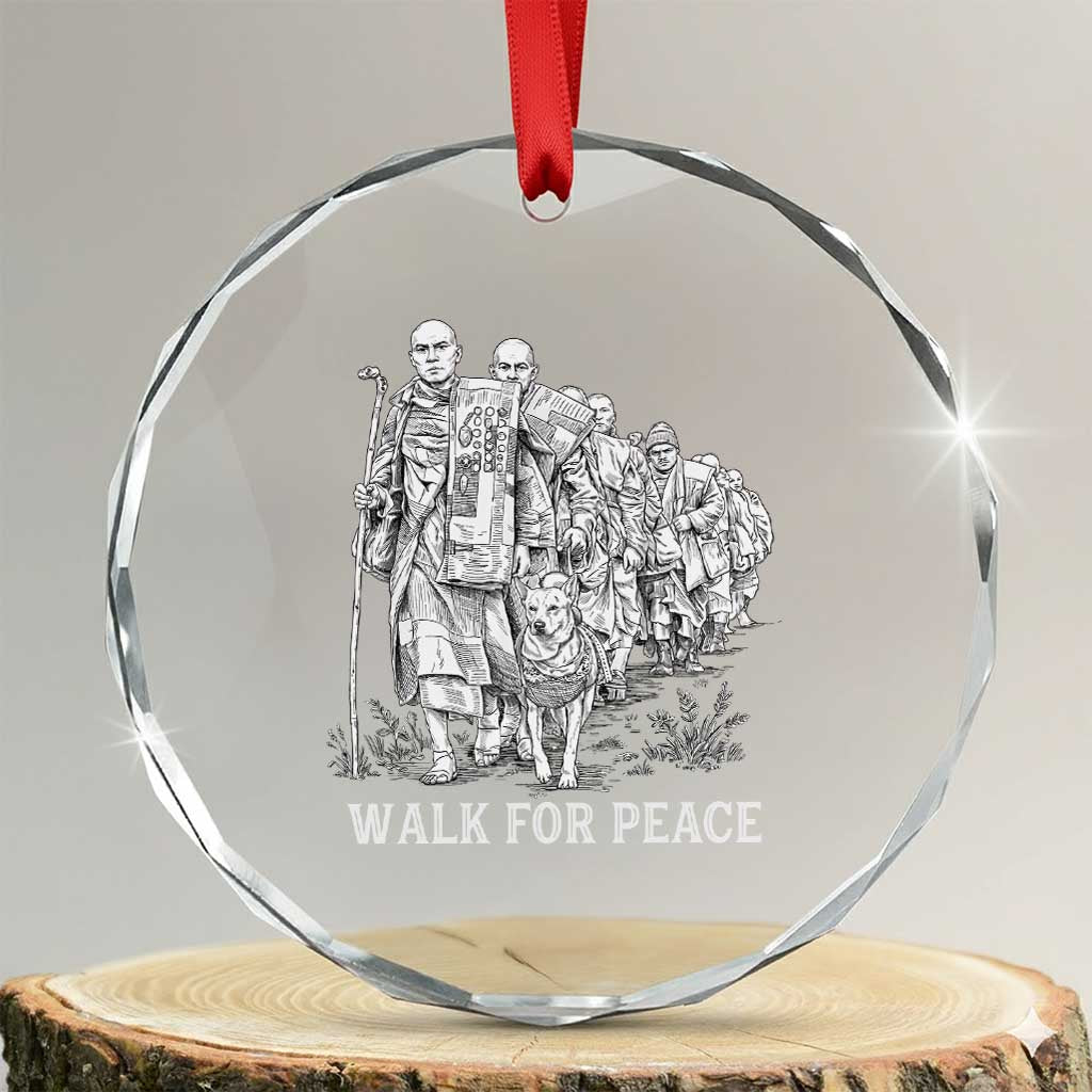 Walk for Peace Walking Monks and Aloka the Dog Crystal Glass Ornament Buddhist Mindfulness Spiritual Religious Faith TS02 Transparent Glass 3'' Circle Print Your Wear