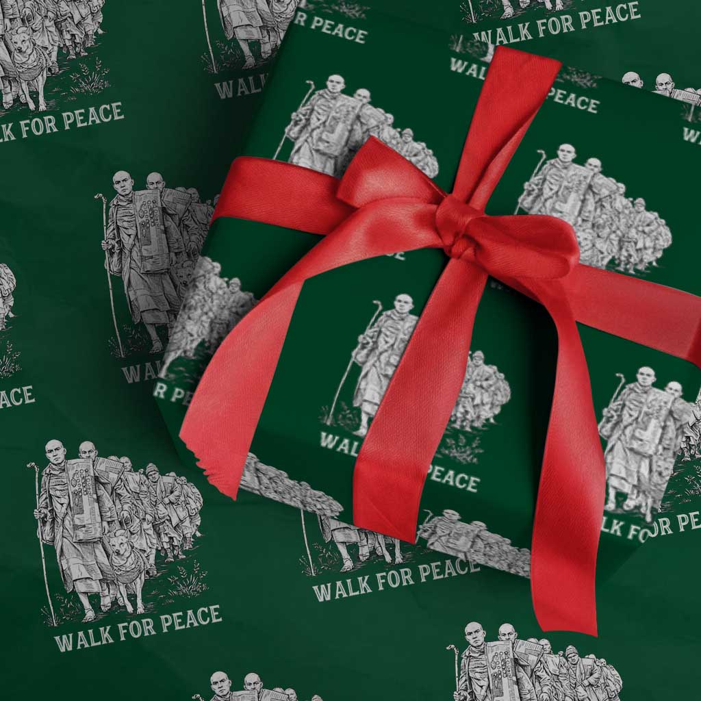 Walk for Peace Walking Monks and Aloka the Dog Wrapping Paper Roll Buddhist Mindfulness Spiritual Religious Faith TS02 Green Print Your Wear