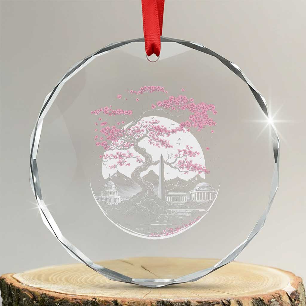 Washington DC Cherry Blossoms Monuments Memorials Japanese Style Crystal Glass Ornament TS11 Transparent Glass 3'' Circle Print Your Wear