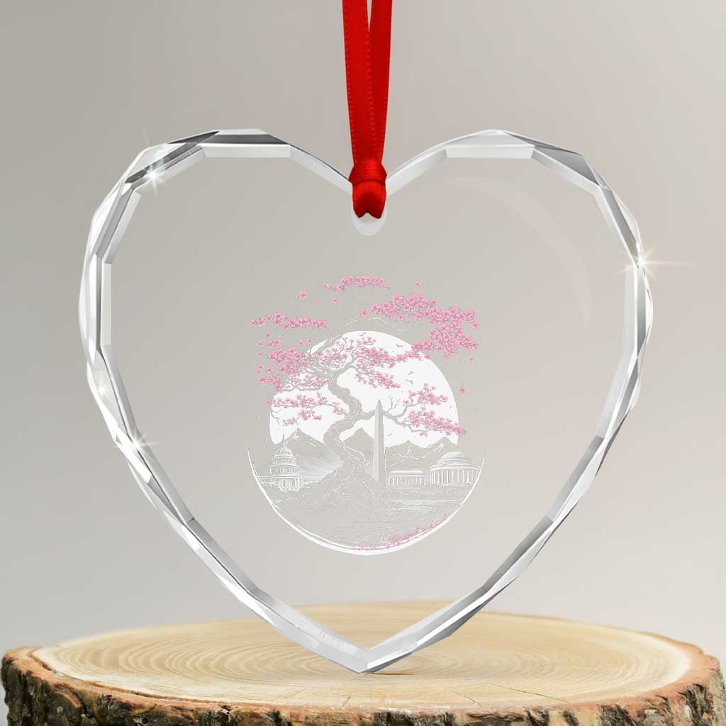 Washington DC Cherry Blossoms Monuments Memorials Japanese Style Heart Crystal Glass Ornament TS11 Transparent Glass 3'' Heart Print Your Wear