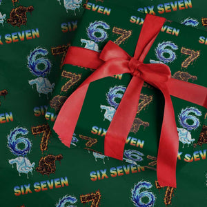 Water Fire Element Six Seven Wrapping Paper Roll Trendy Meme Gift TS12 Green Print Your Wear