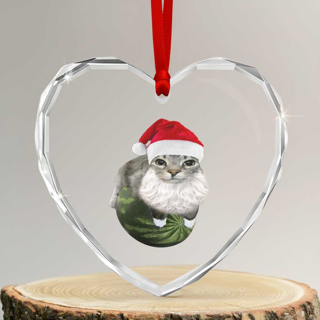 Watermelon Cat Christmas Heart Crystal Glass Ornament Funny Silly Kitten Meme TS14 Transparent Glass 3'' Heart Print Your Wear