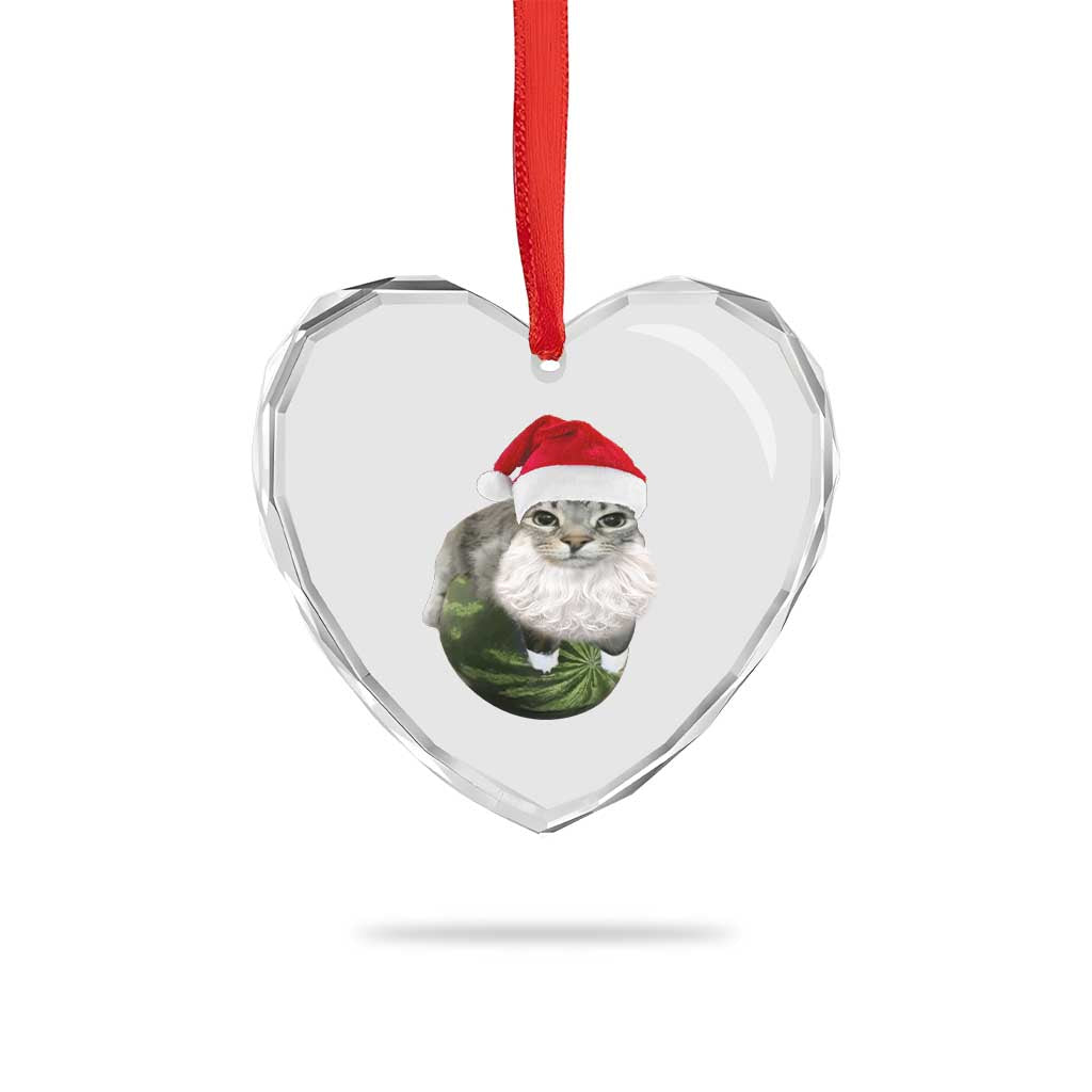 Watermelon Cat Christmas Heart Crystal Glass Ornament Funny Silly Kitten Meme TS14 Print Your Wear