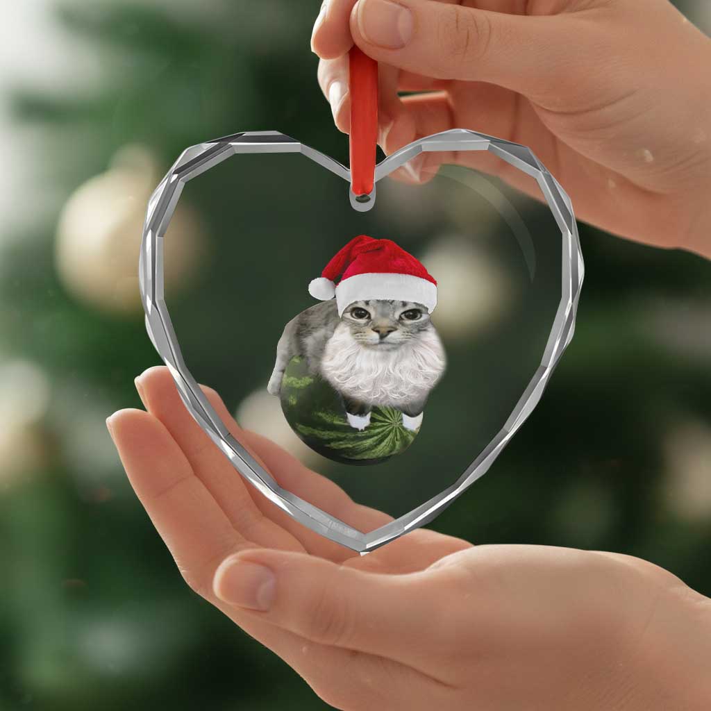 Watermelon Cat Christmas Heart Crystal Glass Ornament Funny Silly Kitten Meme TS14 Print Your Wear