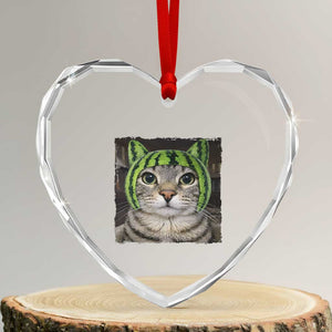 Watermelon Cat Silly Cat Meme Heart Crystal Glass Ornament TS10 Transparent Glass 3'' Heart Print Your Wear