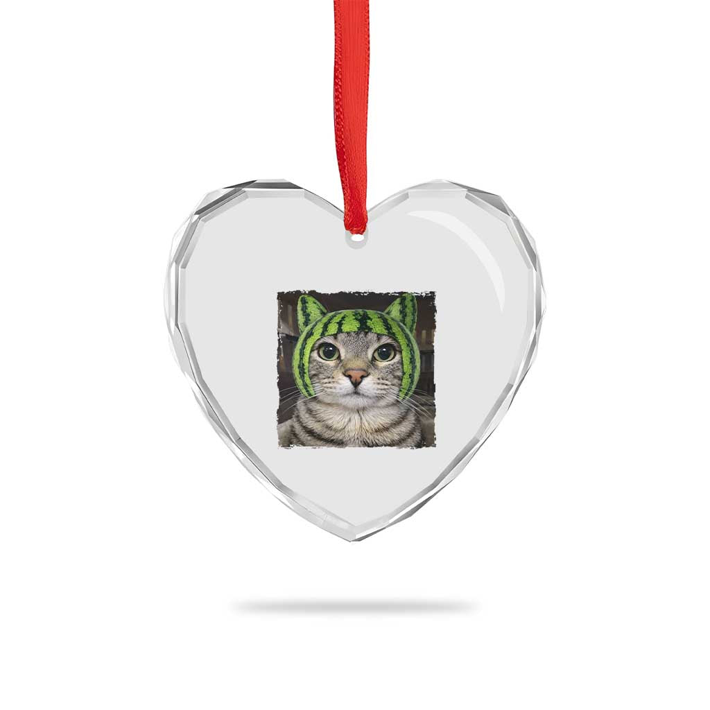 Watermelon Cat Silly Cat Meme Heart Crystal Glass Ornament TS10 Print Your Wear