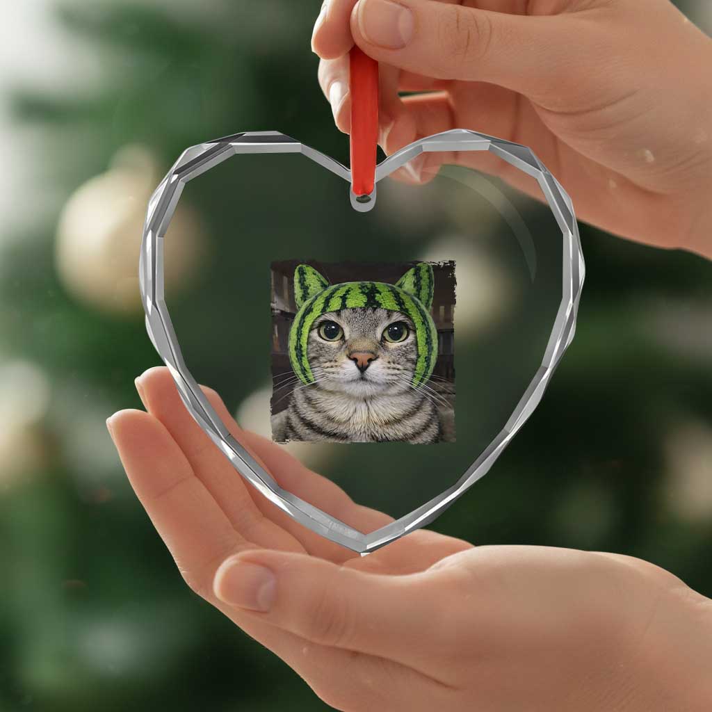 Watermelon Cat Silly Cat Meme Heart Crystal Glass Ornament TS10 Print Your Wear