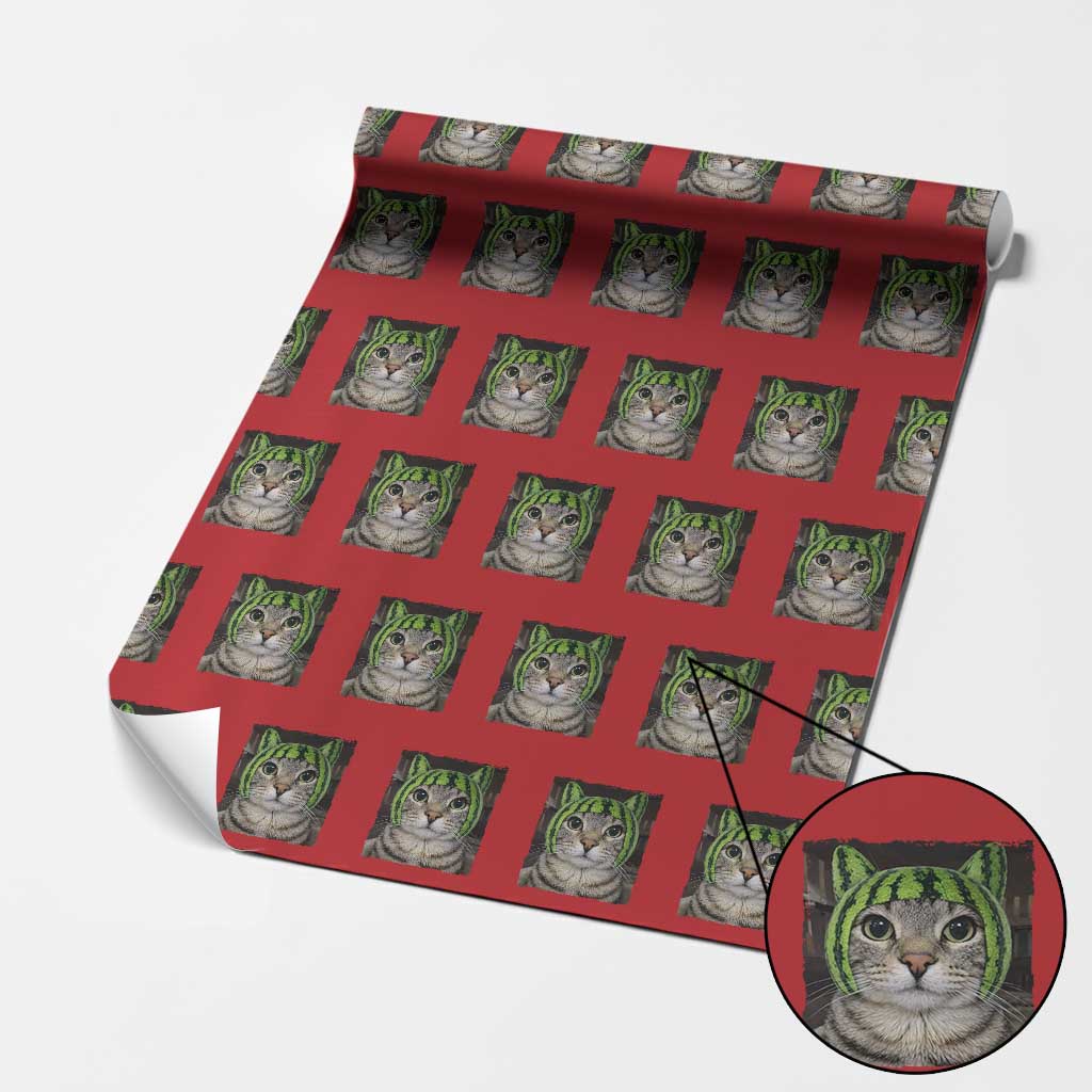 Watermelon Cat Silly Cat Meme Wrapping Paper Roll TS10 Red Print Your Wear