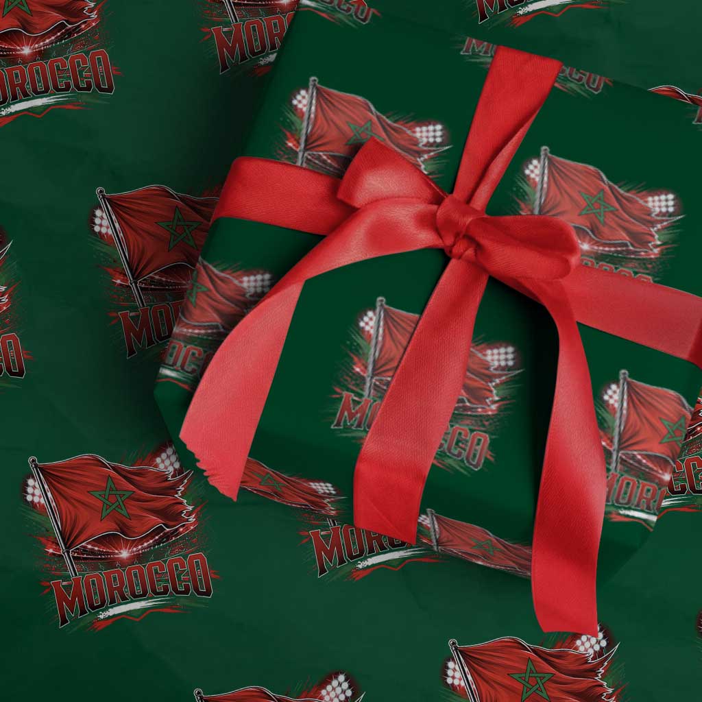 Waving Morocco Flag Stadium Lights Wrapping Paper Roll Patriotic Moroccan Soccer Fans TS02 Green Print Your Wear