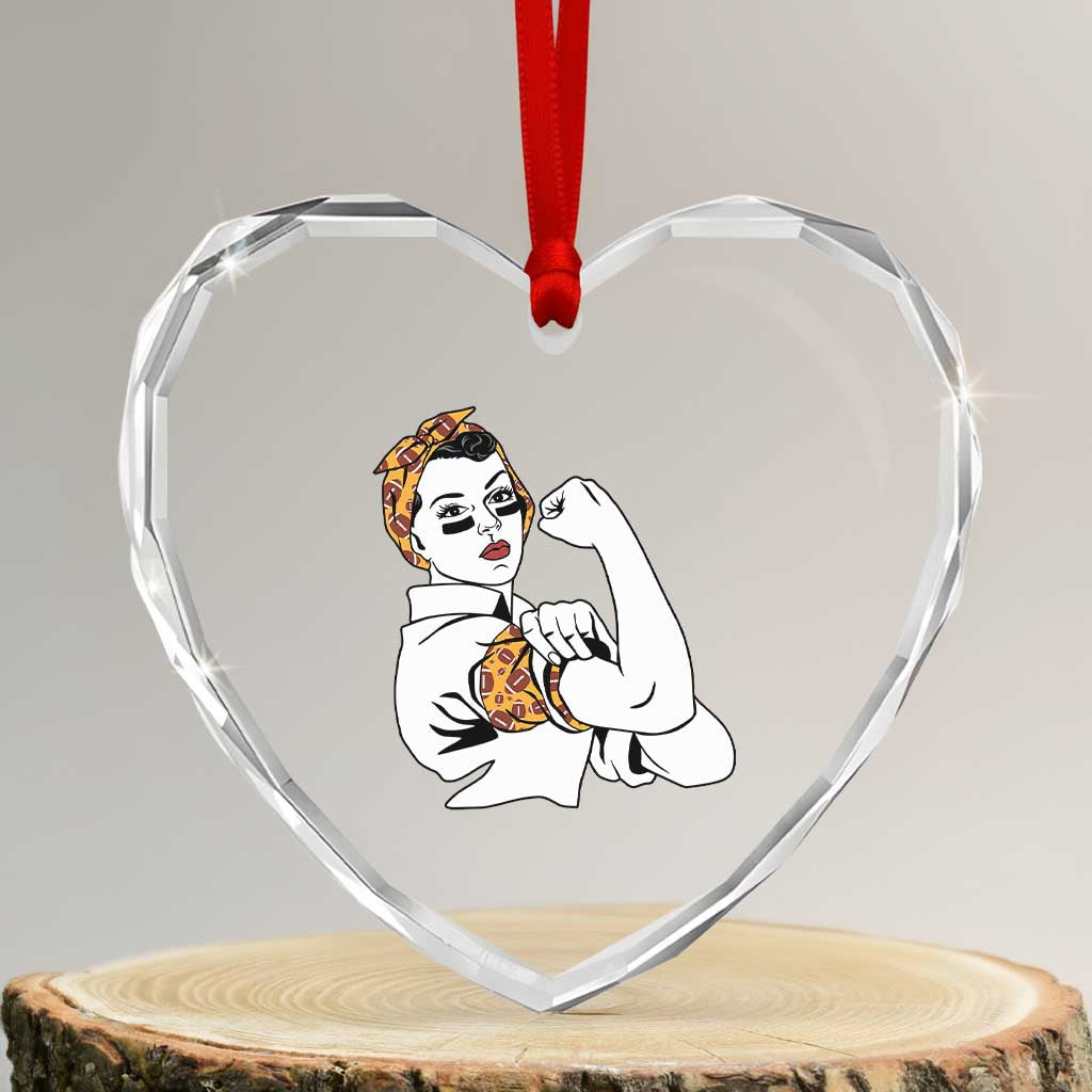 We Can Do It Game Day Heart Crystal Glass Ornament Rosie The Riveter Strong Woman Football Fan