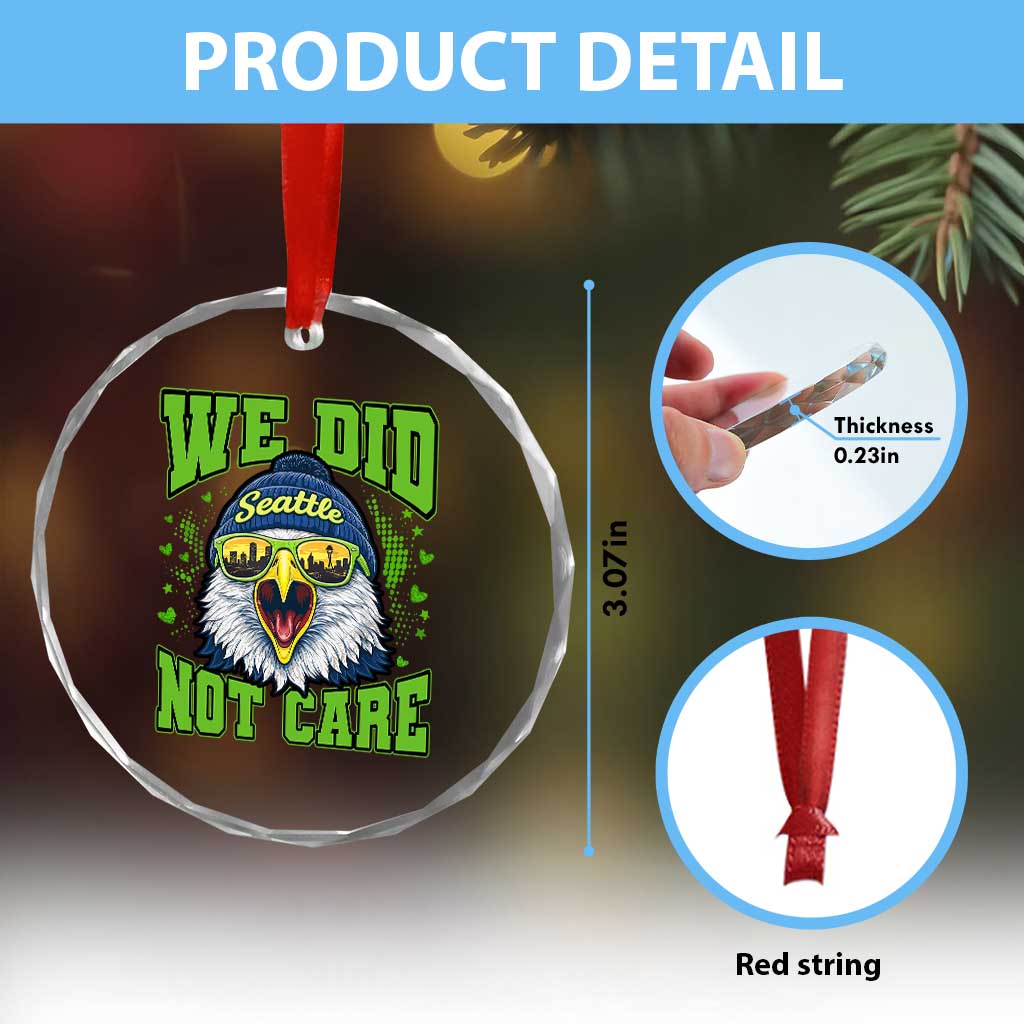 We Did Not Care Seattle Game Day Crystal Glass Ornament Bold Sarcastic Hawk City Skyline Sports Fan