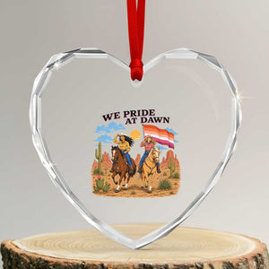 We Pride at Dawn Lesbian Cowgirl Heart Crystal Glass Ornament Country Western Retro Graphic Pride Month