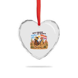 We Pride at Dawn Lesbian Cowgirl Heart Crystal Glass Ornament Country Western Retro Graphic Pride Month
