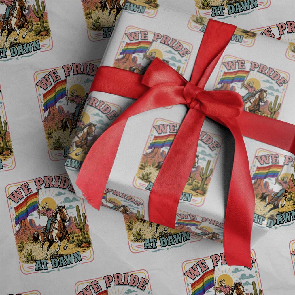 We Pride at Dawn Retro Rainbow Cowgirl Wrapping Paper Roll Pride Month Country Western Vibes TS02 White Print Your Wear