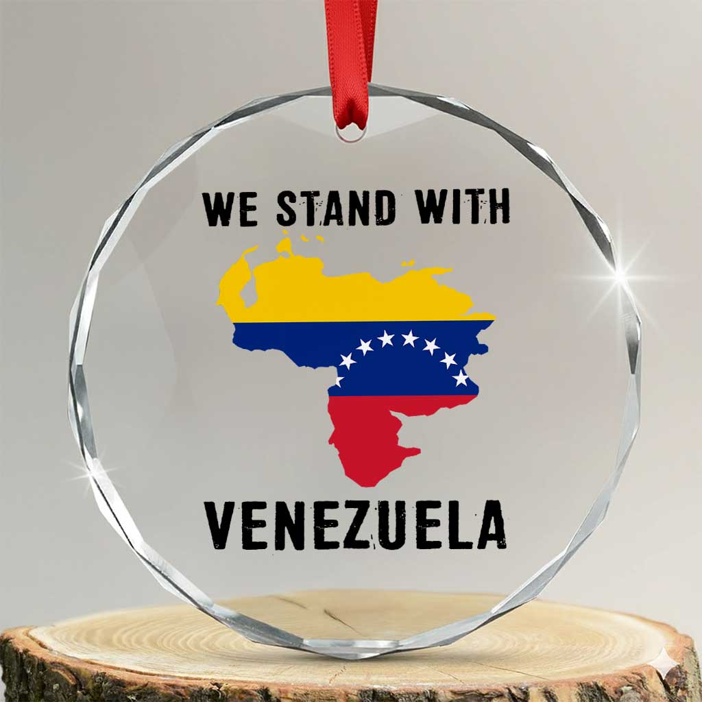 We Stand With Venezuela Crystal Glass Ornament Venezuelan Flag Unity Graphic TS02 Transparent Glass 3'' Circle Print Your Wear