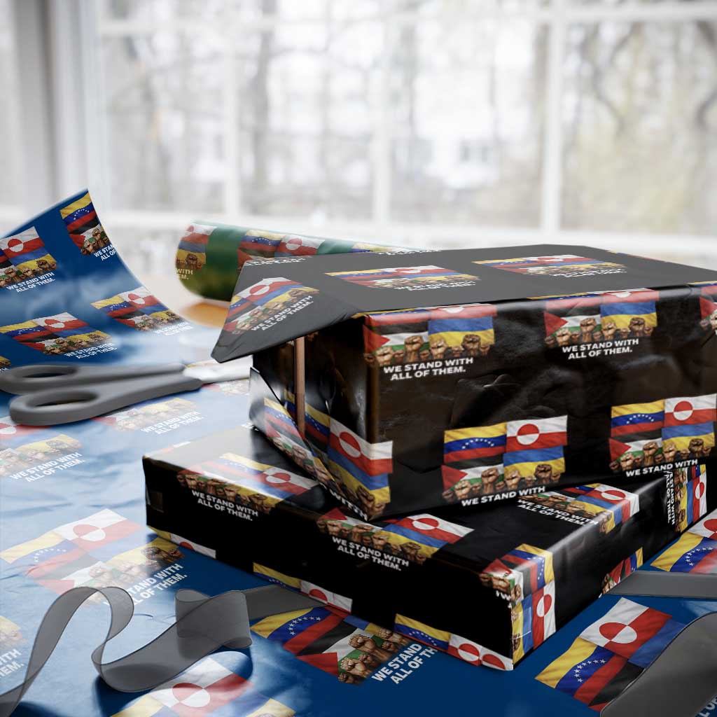 We Stand With Venezuela Greenland Ukraine Palestine Wrapping Paper Roll Solidarity Fists Flags Global Support TS02 Black Print Your Wear