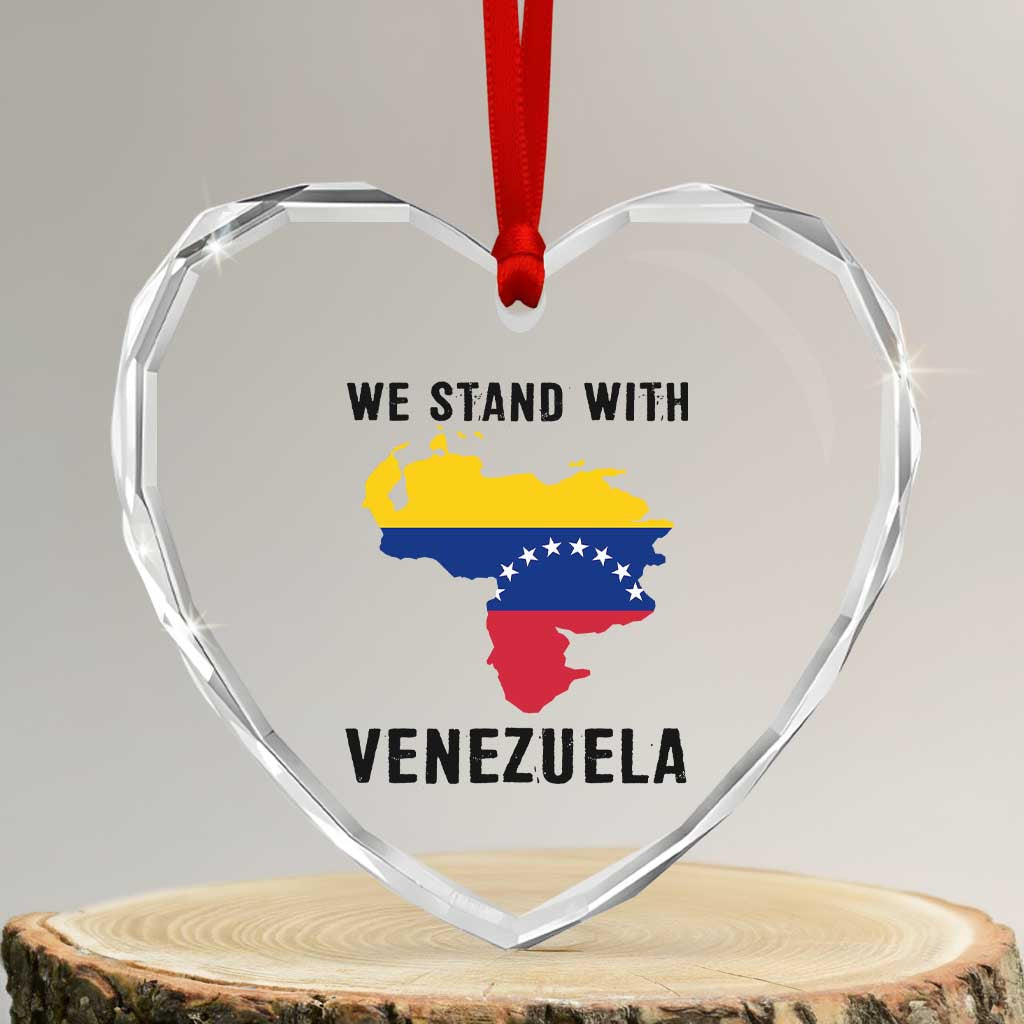 We Stand With Venezuela Heart Crystal Glass Ornament Venezuelan Flag Unity Graphic TS02 Transparent Glass 3'' Heart Print Your Wear