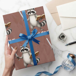We Test At Dawn Raccoon Warrior Wrapping Paper Roll Funny Student Teacher Exam Motivation TS02 Mocha Print Your Wear