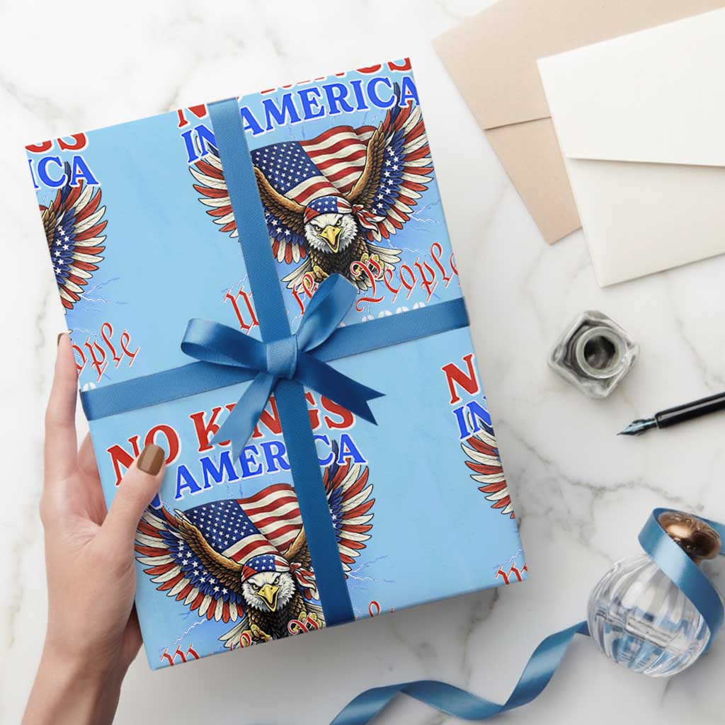 We The People No Kings In America Wrapping Paper Roll 250 Years America Anniversary Vintage American Flag TS12 Light Blue Print Your Wear