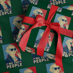 We the People Retro George Washington Wrapping Paper Roll Patriotic American Founding Fathers Peace Sign TS02 Green Print Your Wear