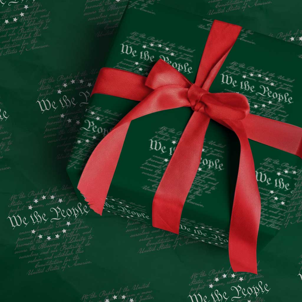 We the People Wrapping Paper Roll US Constitution Preamble 4th Of July Patriotic Stars TS02 Green Print Your Wear