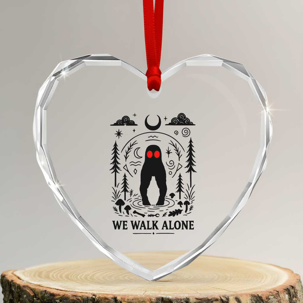 We Walk Alone Fresno Nightcrawler Heart Crystal Glass Ornament California Cryptid Hunter TS12 Transparent Glass 3'' Heart Print Your Wear
