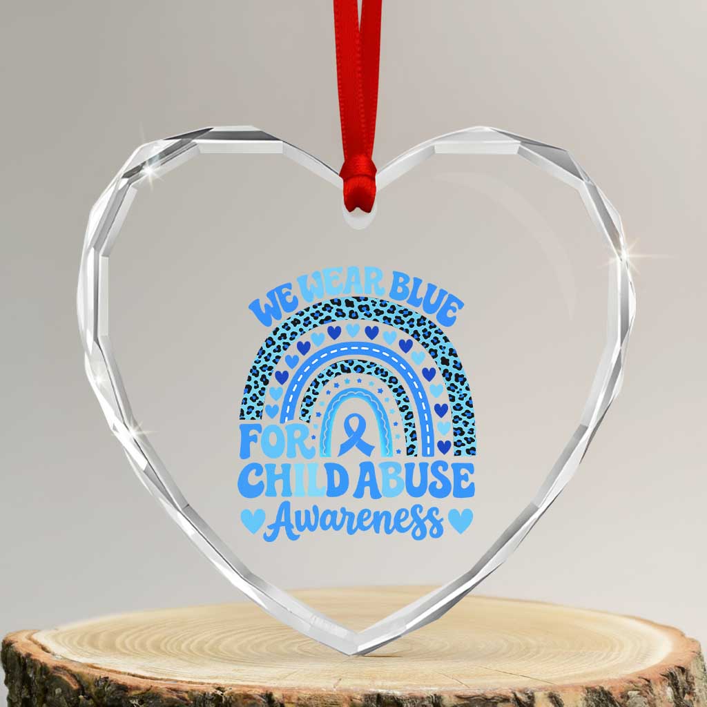We Wear Blue Child Abuse Prevention Heart Crystal Glass Ornament TS10 Transparent Glass 3'' Heart Print Your Wear