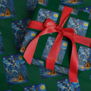 Wedigo Cryptid Xmas Wrapping Paper Roll Native American Starry Night Xmas TS14 Green Print Your Wear