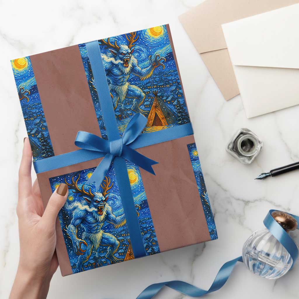 Wedigo Cryptid Xmas Wrapping Paper Roll Native American Starry Night Xmas TS14 Mocha Print Your Wear