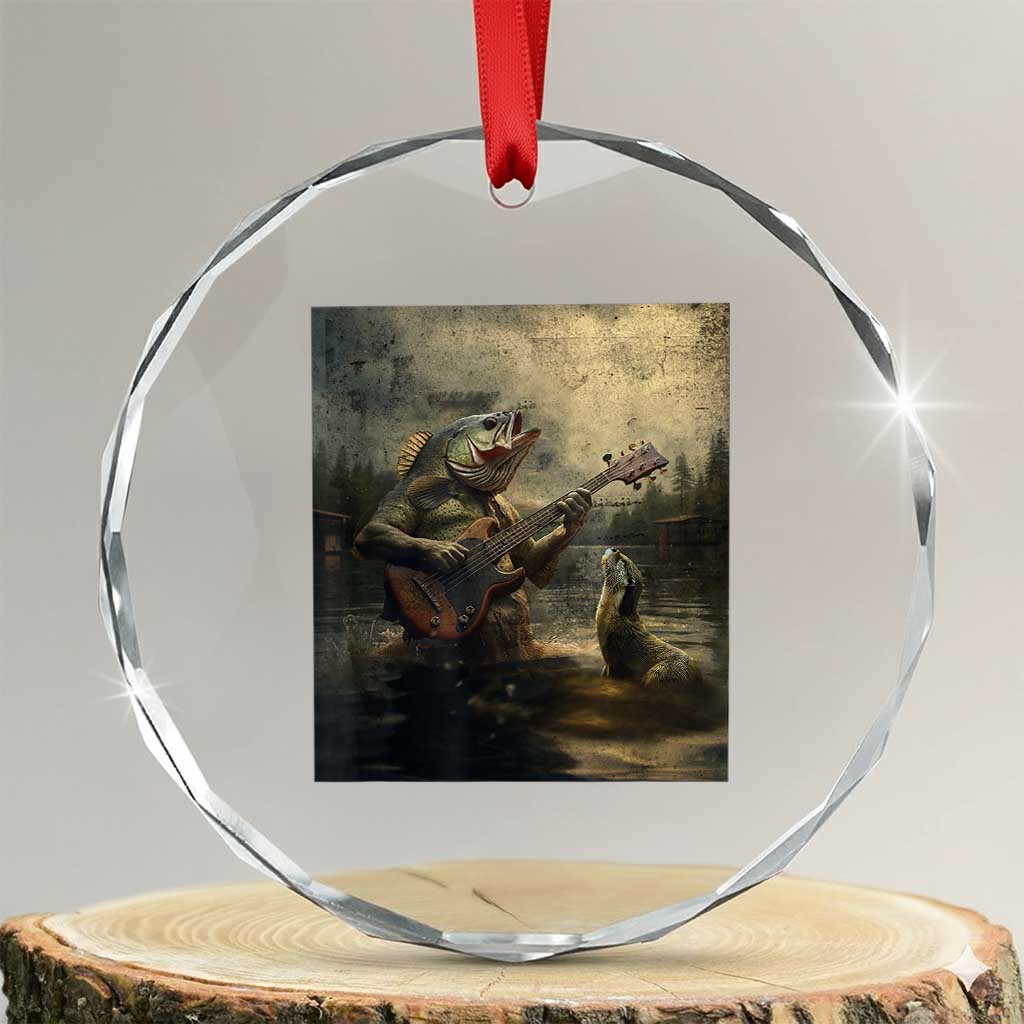 Weird Bass Fish Playing Bass Guitar Crystal Glass Ornament Funny Cursed Meme TS14 Transparent Glass 3'' Circle Print Your Wear