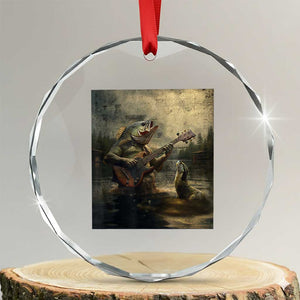 Weird Bass Fish Playing Bass Guitar Crystal Glass Ornament Funny Cursed Meme TS14 Transparent Glass 3'' Circle Print Your Wear