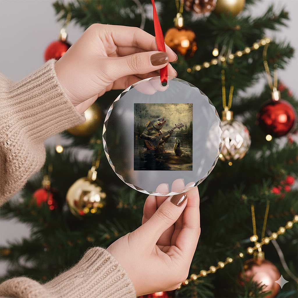 Weird Bass Fish Playing Bass Guitar Crystal Glass Ornament Funny Cursed Meme TS14 Print Your Wear