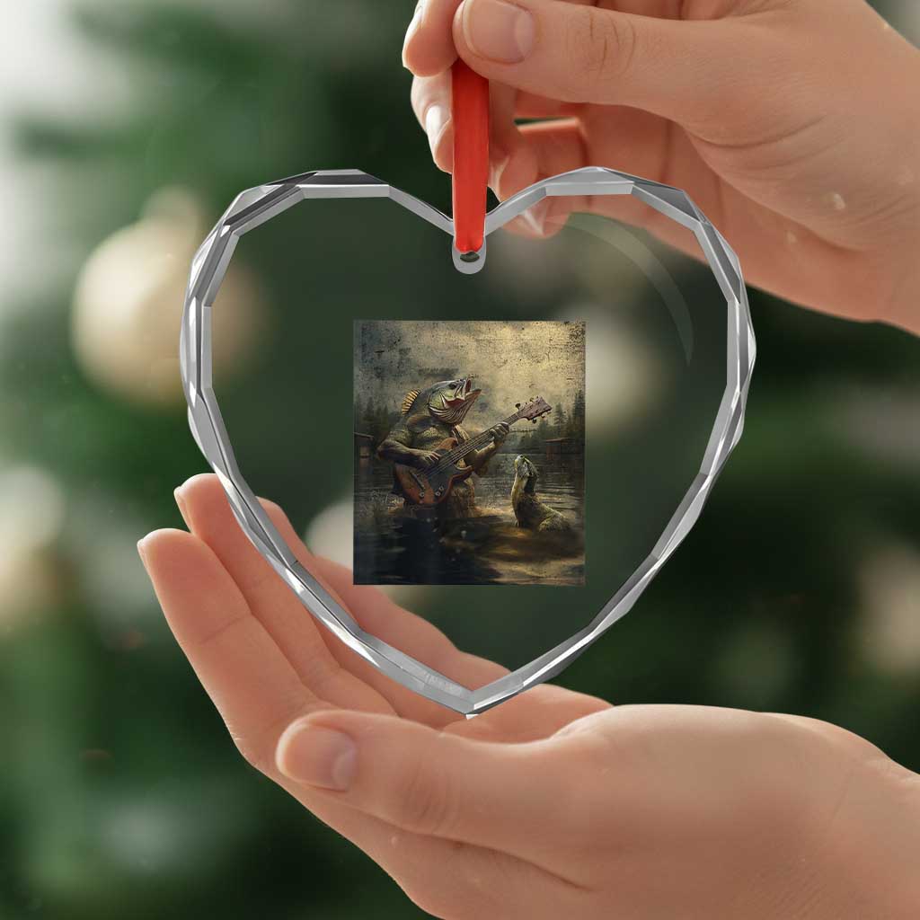 Weird Bass Fish Playing Bass Guitar Heart Crystal Glass Ornament Funny Cursed Meme TS14 Print Your Wear