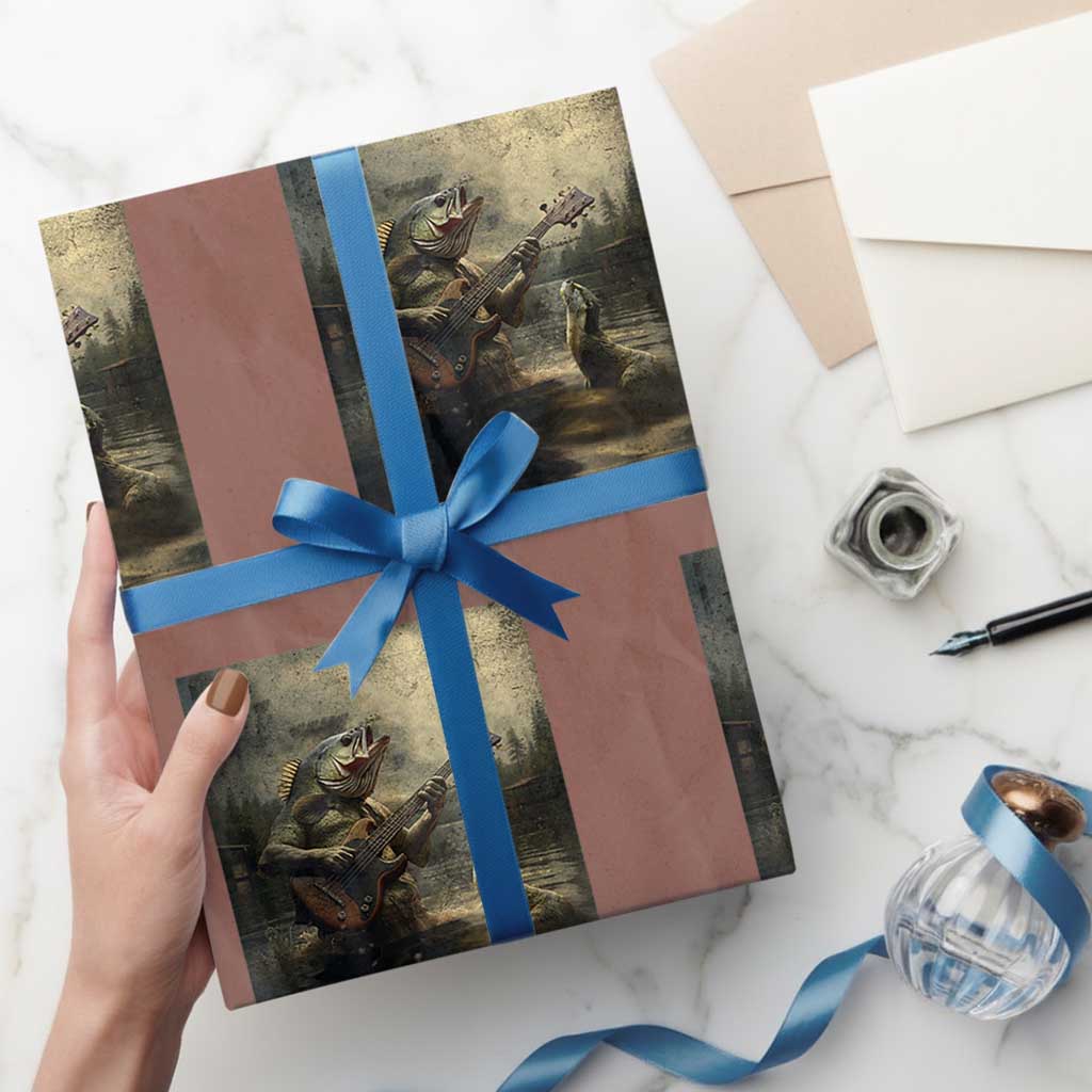 Weird Bass Fish Playing Bass Guitar Wrapping Paper Roll Funny Cursed Meme TS14 Mocha Print Your Wear
