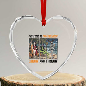 Welcome To Summerween Chillin And Thrillin Heart Crystal Glass Ornament Funny Summer Halloween